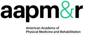 AAPM&R logo showing bold lowercase black letters 'aapm', a green ampersand, and a black 'r', with the full name 'American Academy of Physical Medicine and Rehabilitation' in black text beneath
