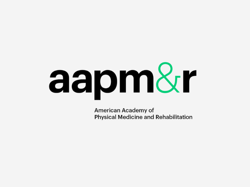 Logo showing lowercase black 'aapm' followed by a green ampersand and black 'r', with 'American Academy of Physical Medicine and Rehabilitation' in smaller black text beneath.