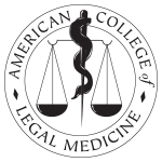 Round seal reading 'American College of Legal Medicine' around a central emblem of balanced scales behind a medical staff entwined by a single snake.