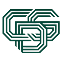 Dark green, interlocking angular geometric loops formed from layered parallel lines, creating an abstract emblem with beveled highlights on a black background